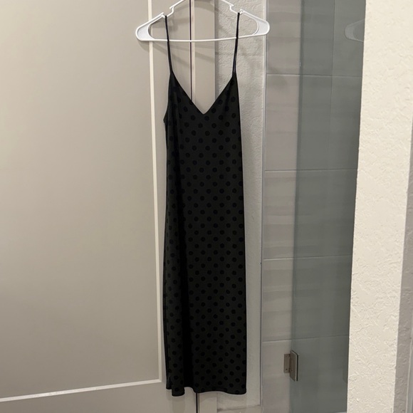 Zara Polka Dot Midi Slip Dress Green and Black - Picture 3 of 8